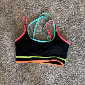 Popvil Black Sports Bra with Neon Trim